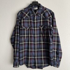 Isabel Marant Pitt Flannel Plaid Western Snaps Purple Plaid Shirt Size L Blue